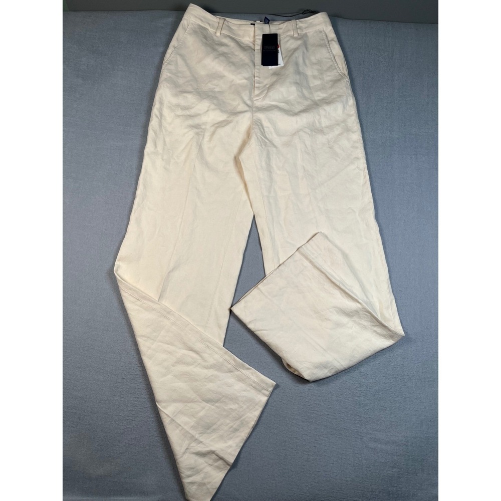 New Polo Ralph Lauren Wide Leg Pant Women 8 Hemp Cream Beige luxury Designer